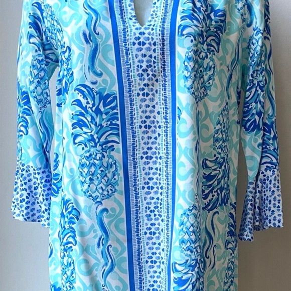Lilly Pulitzer Blue Patterned Women's Top XL - Picture 6 of 9